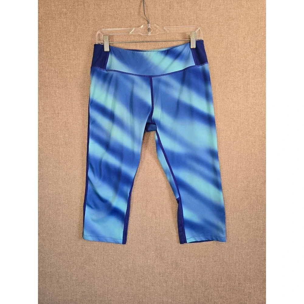 Kyodan Womens Blue Teal Ombre Capri Leggings Size L Activewear Yoga Pants